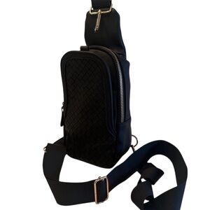 Black faux leather texture detail small backpack crossbody bag